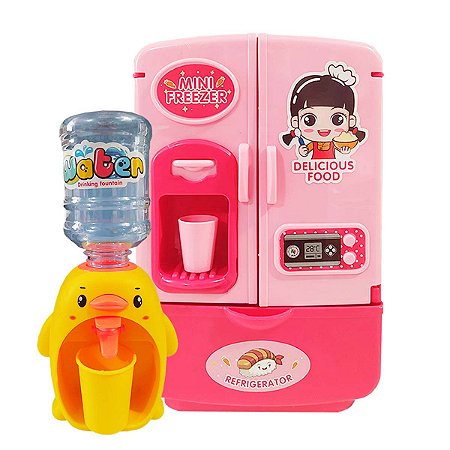 Brinquedo Cozinha Feliz Mini Freezer + Bebedouro Rosa