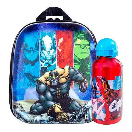 Lancheira Marvel Avengers + Garrafa 500ml Vermelho Escolar