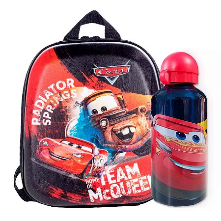 Lancheira + Garrafa 500ml Azul Carros Team Mcqueen Disney