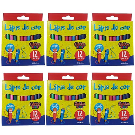 Kit 12 Lápis de cor 12 cores Gatte Kids Curto