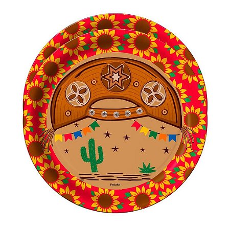 Pratos Para Festa Junina Descartável Sertão 18cm Com 40Un