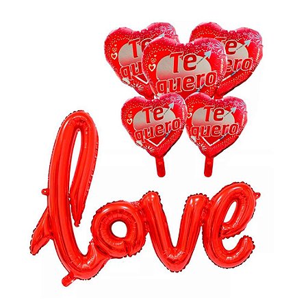 Kit Surpresa Balão Metalizado Love Grande Dia dos Namorados