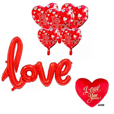 Kit Festa Surpresa Balões + Coração Grande Dia dos Namorados