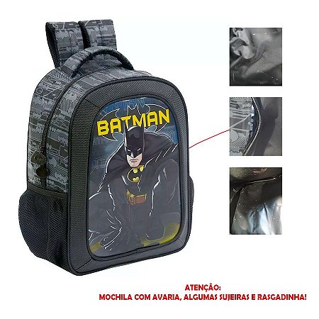 Mochila Escolar Costas Batman Dark Light Preto AVARIA