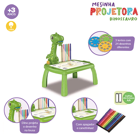 Brinquedo Mesinha Dinossauro Projetora de Desenhos + 12 Canetinhas  - Zoop Toys