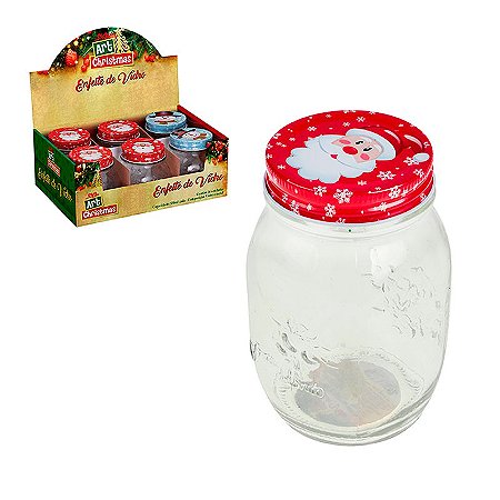 Enfeite Decorativo Pote de Vidro Papai Noel c/ Tampa 550ml