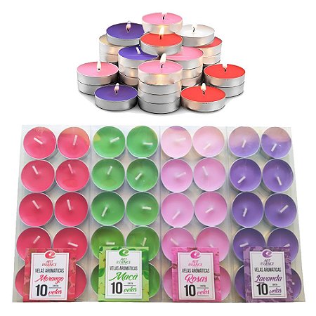 40 Velas Aromáticas Art Essence Morango Maça Lavanda Rosas
