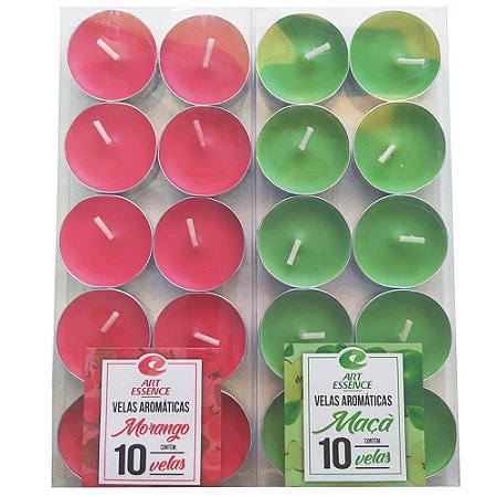 20 Velas Aromáticas Art Essence Morango e Maça Perfumada