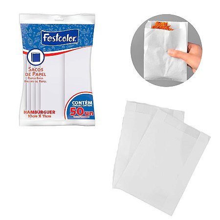 Sacos de Papel Para Lanches 100un - 02 Pacotes 10x11cm