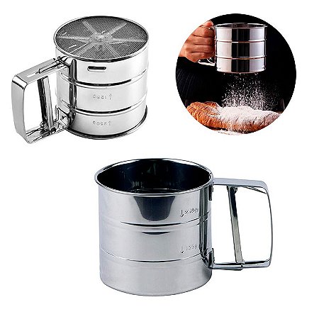 Peneira e Polvilhador de Inox Tapioca Farinha Açucar Inox