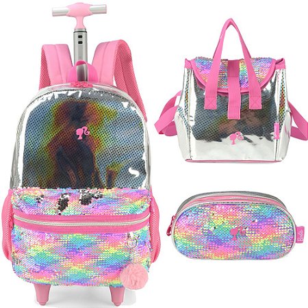 Kit Mochila de Carrinho, Estojo e Lancheira Barbie - Luxcel