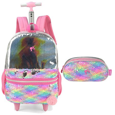 Kit Mochila de Carrinho Barbie + Estojo Duplo Escolar