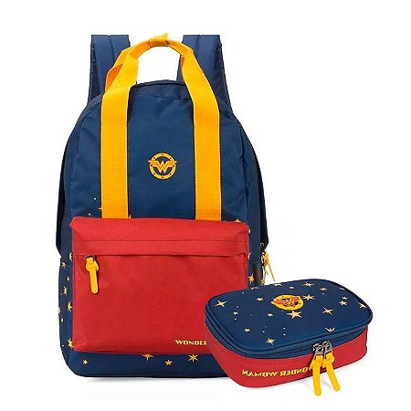 Kit Mochila de Costas + Estojo Box Wonder Woman - Luxcel