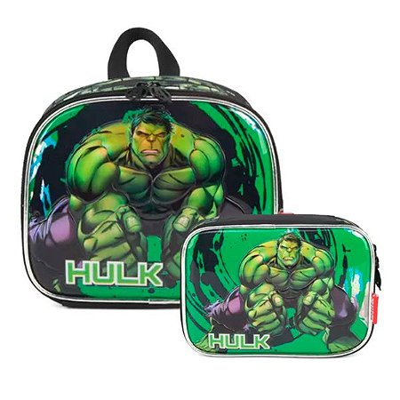 Kit Lancheira Térmica + Estojo Box Hulk Avengers Verde