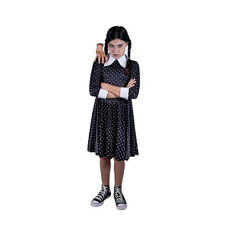 Fantasia Infantil Wandinha Addams Classic Tamanho G Mãozinha