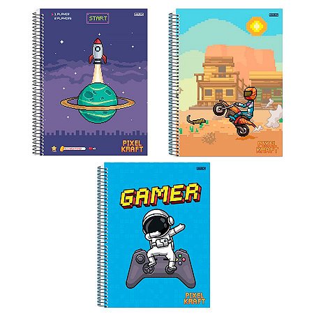 Caderno Unv Espiral Capa Dura Pixel Kraft 80F 1Mat