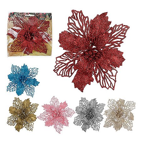 Enfeite Flor Luxo Bico de Papagaio Natal 15cm 1Un