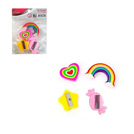 Kit 2 Apontadores + 2 Borrachas Menina - Win paper