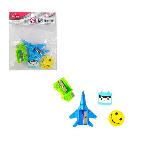 Kit 2 Apontadores + 2 Borrachas Meninos - Win paper