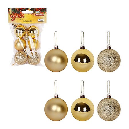 Enfeite Bola Arvore de Natal Dourada 4cm 6Un