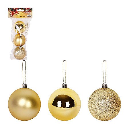 Enfeite Bola Arvore de Natal Dourada 6cm 3Un