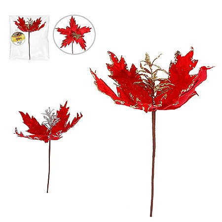 Enfeite Flor Bico De Papagaio c/ Glitters 33cm