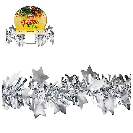 Festao Big Star Prata Decorações Natal 9cmx2M
