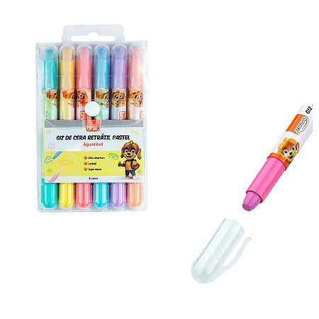Giz de Cera Retrátil Pastel Aquarelável 6 Cores BRW