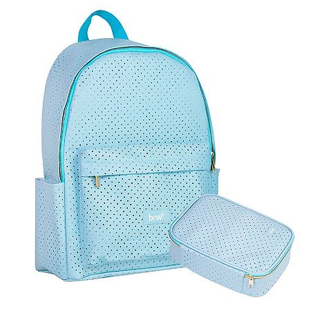 Mochila de Costas + Estojo Box Furadinha Azul Escolar - BRW
