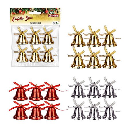 Enfeite Sino de Natal p/ Decorar Coloridas 2,5cm 6Un