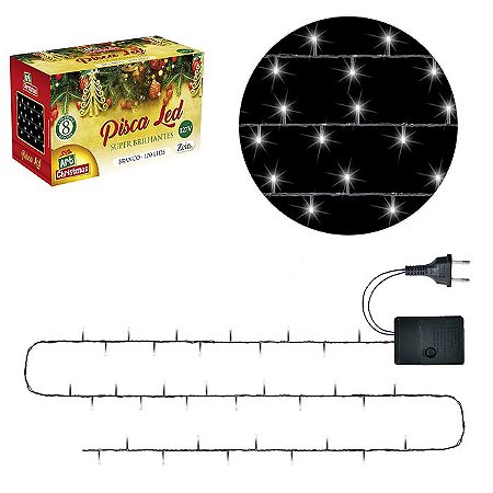 Pisca Pisca 100 Leds Branco Brilhante 127V - Fio Verde