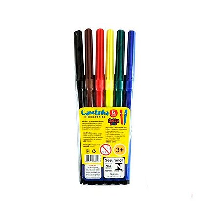 Canetinhas Hidrográficas 6 Cores Lavável - Gatte Kids
