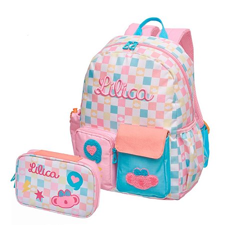 Kit Mochila de Costa + Estojo Box Lilica Lov It Breezy