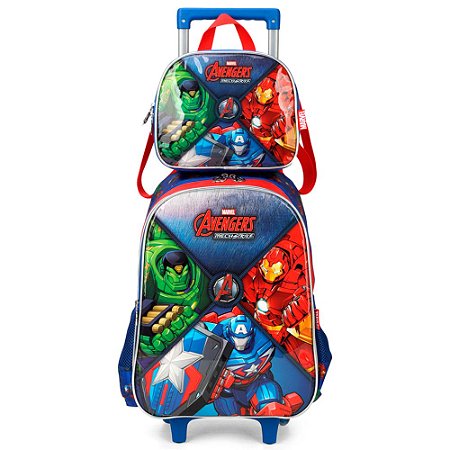 Mochila de Rodinhas + Lancheira Avengers Mech Strike Azul