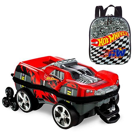 Mochila de Rodinhas 3D + Lancheira Hot Wheels Dawgzilla VM