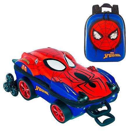 Mochila 3D Homem Aranha Rodinhas + Lancheira Marvel VM