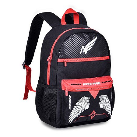 Mochila de Costas Free Fire Preto e Vermelho Asa - Clio