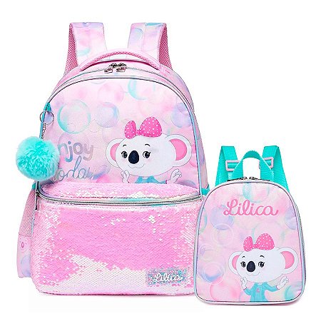 Mochila de Costas + Lancheira Térmica Lilica Bubble Rosa