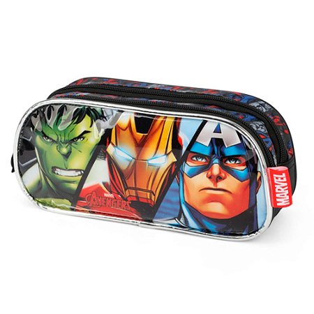 Estojo Duplo Escolar Avengers Preto - Luxcel
