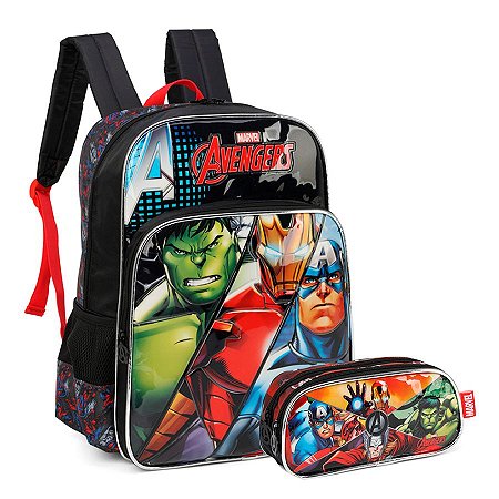 Mochila de Costas Avengers + Estojo Duplo Marvel Vermelho