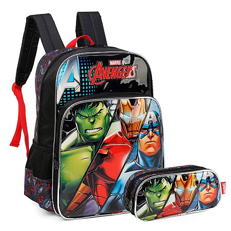 Mochila de Costas Avengers VM + Estojo Duplo PT Marvel