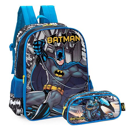 Kit Mochila de Costas + Estojo Batman Azul - Luxcel
