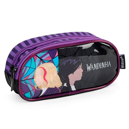 Estojo Duplo Escolar Wandinha e Enid Roxo - Luxcel