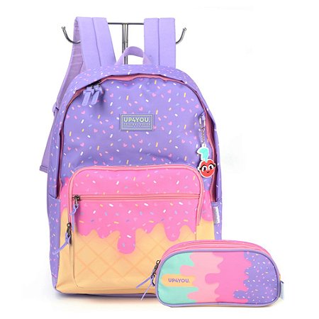 Mochila de Costas + Estojo Duplo Ice Cream Up4You Roxo