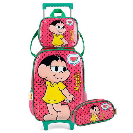 Mochila de Rodinhas + Lancheira + Estojo Magali Melancia PK