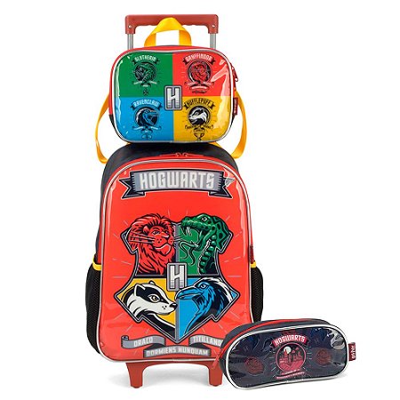 Mochila Rodinha + Lancheira + Estojo Harry Potter Hogwart VM