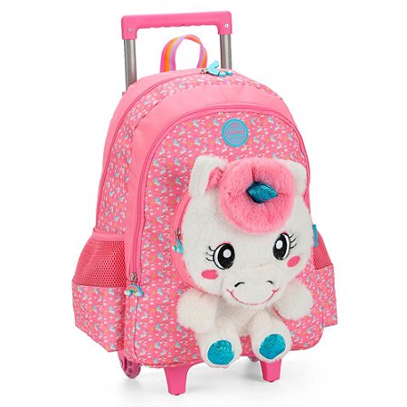 Mochila de Rodas Unicornio c/ Orelha 3D Petit Pink - Luxcel