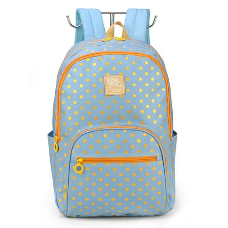 Mochila de Costas Bolinhas Azul Escolar Up4You - Luxcel