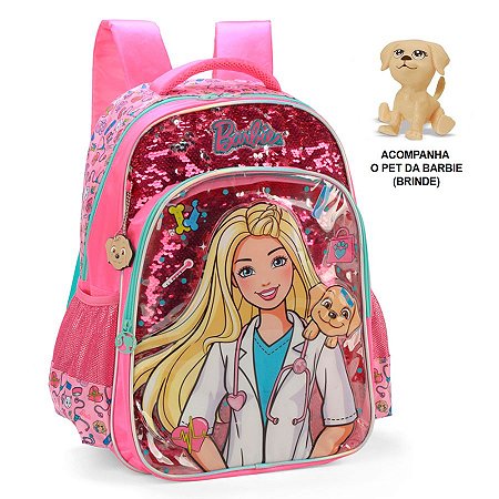 Mochila de Costas Barbie Veteriária + Pet Pink - Luxcel