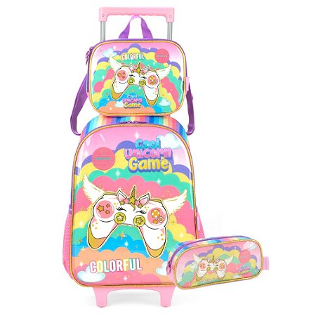 Mochila de Rodinhas + Lancheira + Estojo Ice Cream Game RS